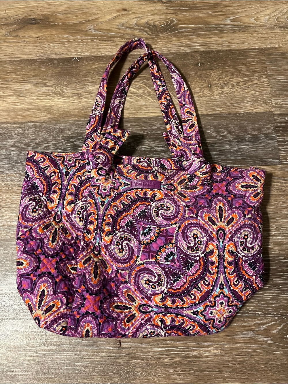 Vera Bradley Purple Paisley Quilted Tote with Orange & Pink Accents